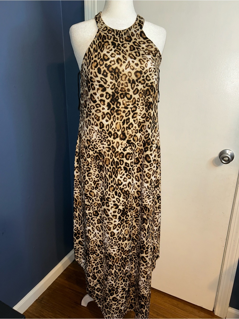 Wrapper Halter Maxi Dress Cheetah Print Sleeveless Hi Low Feminine Party Girl